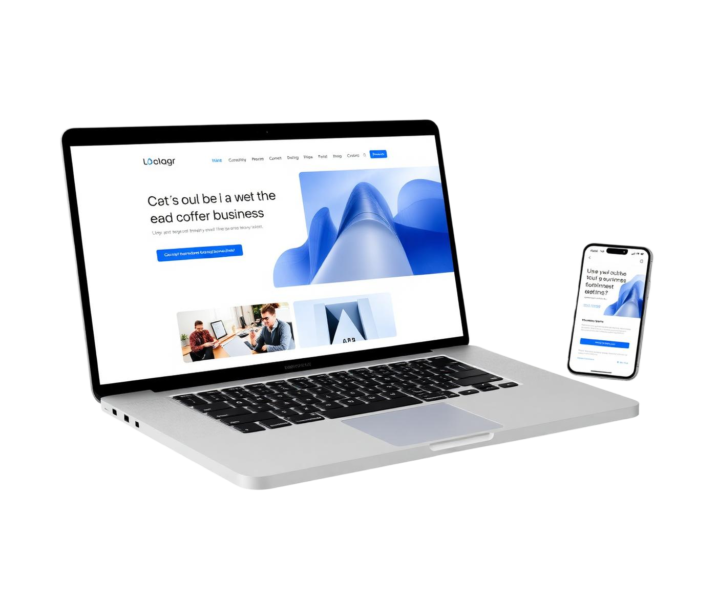 Vista previa de un sitio web moderno para negocio local en laptop y móvil
